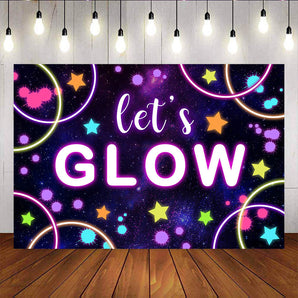 Mocsicka Let's Glow Theme Party Banners Splatter Paint Aperture Photo Backdrop-Mocsicka Party