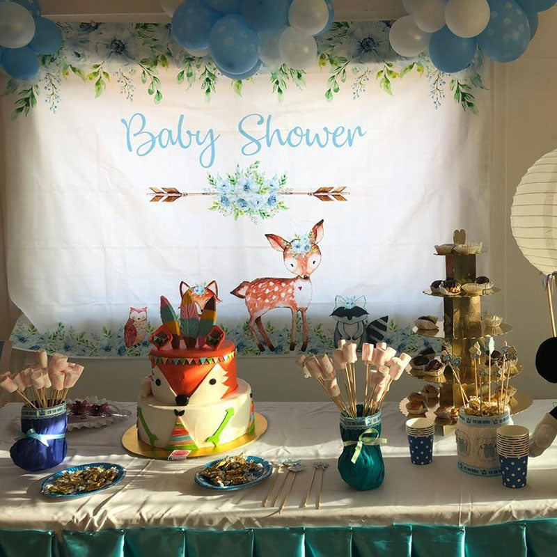Mocsicka Wild Animals Baby Shower Backdrop Blue Flowers Birthday Party Props-Mocsicka Party