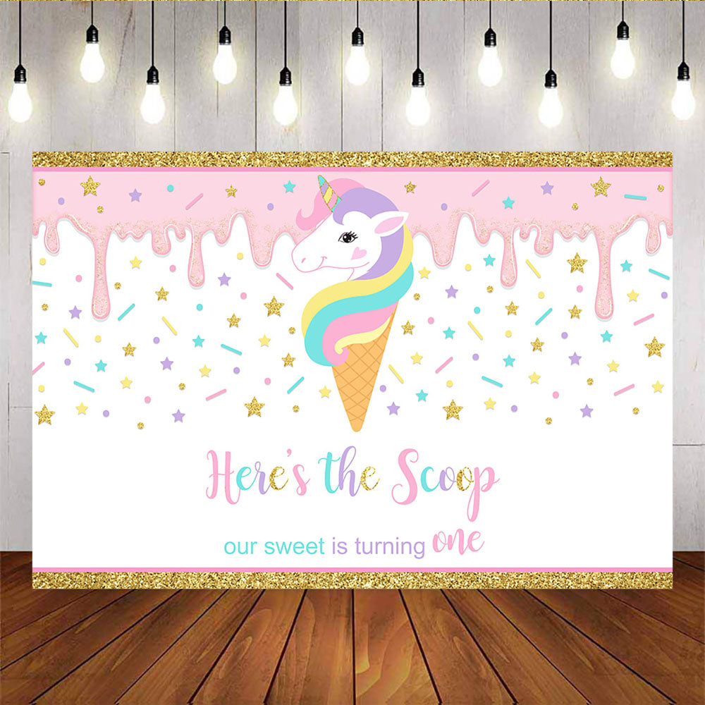 Mocsicka Ice Cream Unicorn Backdrop Our Sweet is Turning One Birthday Party Prop-Mocsicka Party