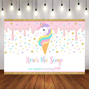 Mocsicka Ice Cream Unicorn Backdrop Our Sweet is Turning One Birthday Party Prop-Mocsicka Party