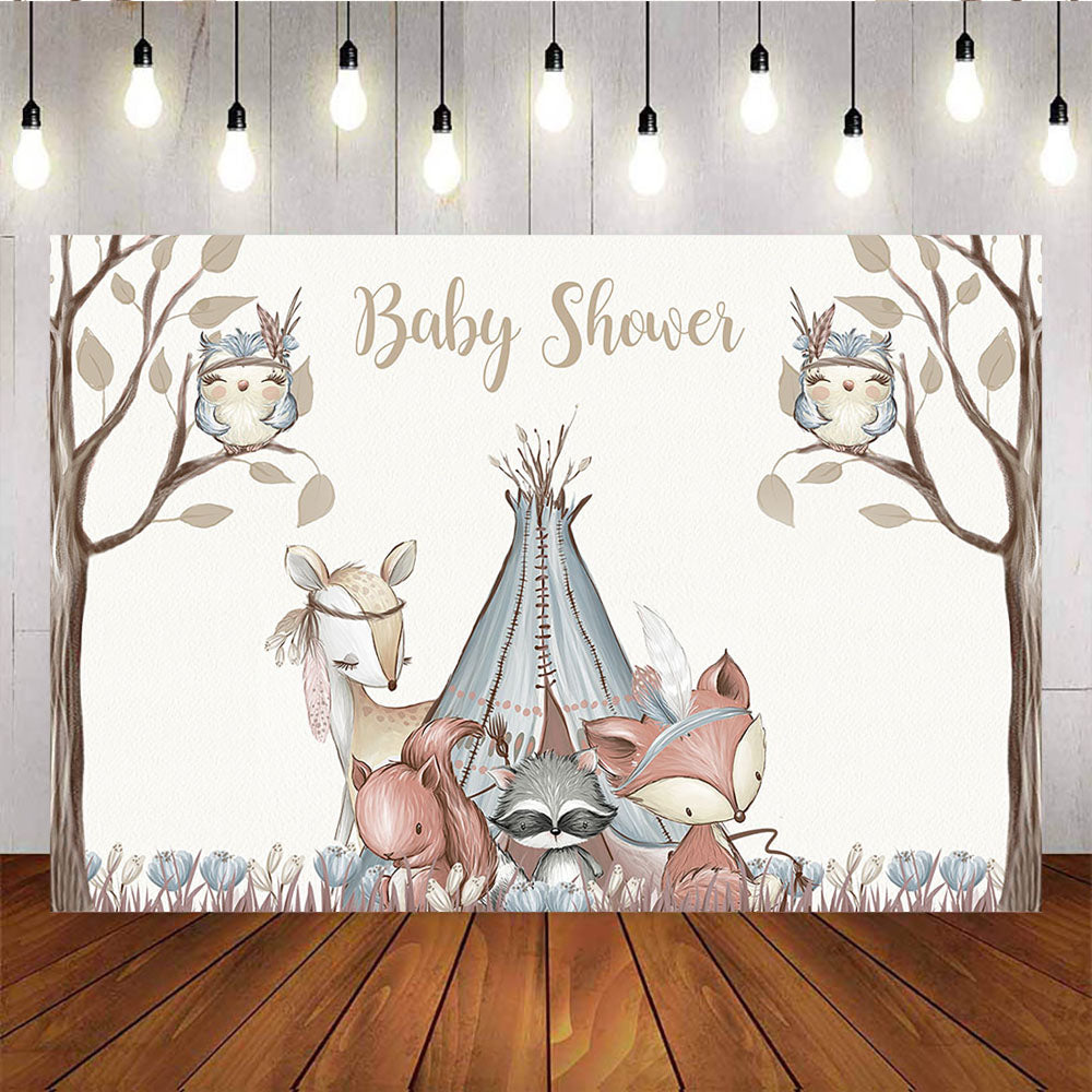 Mocsicka Woodland Baby Shower Backdrop Cartoon Animals Tent Newborn Background-Mocsicka Party