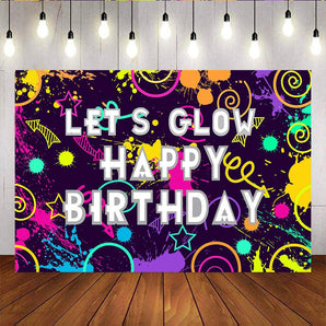 Mocsicka Let's Glow Happy Birthday Backdrop Painted Graffiti Splash Back Ground-Mocsicka Party