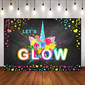 Mocsicka Let's Glow Theme Party Banners Unicorn Music Band Graffiti Backdrop-Mocsicka Party