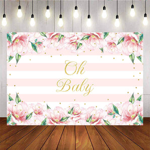 Mocsicka Oh Baby Pink Flowers Stripes Baby Shower Party Decoration Props-Mocsicka Party