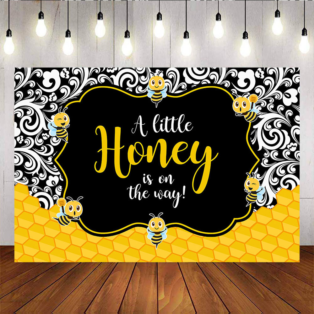 Mocsicka A Little Honey is on the Way Backdrop Sweet Bee Baby Shower Party Props-Mocsicka Party