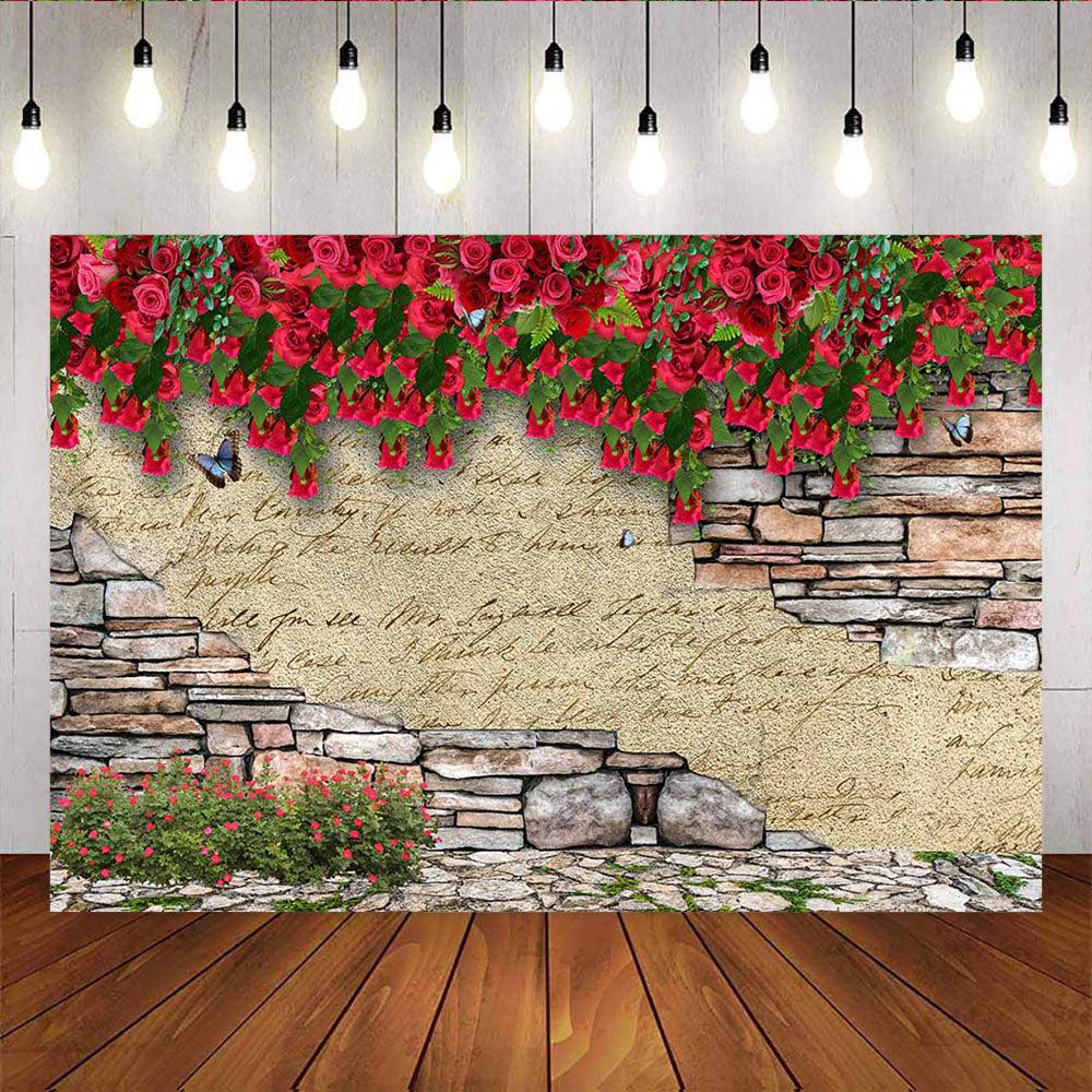 Mocsicka Wedding Backdrop Red Rose Retro Wall Baidal Shower Photo Background-Mocsicka Party