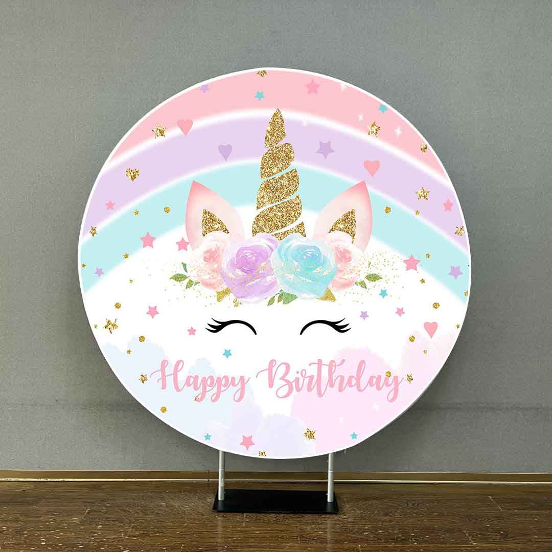 Mocsicka Unicorn Theme Rainbow and Flowers Baby Shower Round Cover-Mocsicka Party
