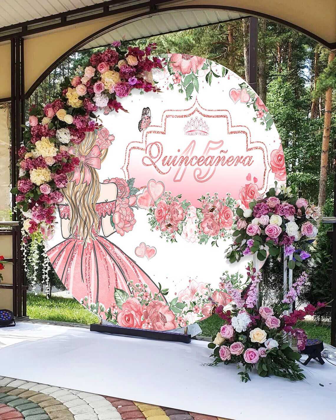 Mocsicka 15th Girl Birthday Party Decor Pink Princess Flowers Round Cover-Mocsicka Party