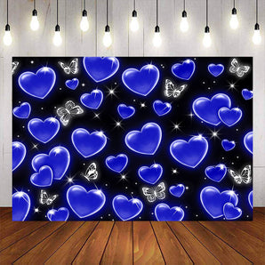 Mocsicka Happy Valentine's Day Blue Hearts Butterfly Photo Backdrop-Mocsicka Party