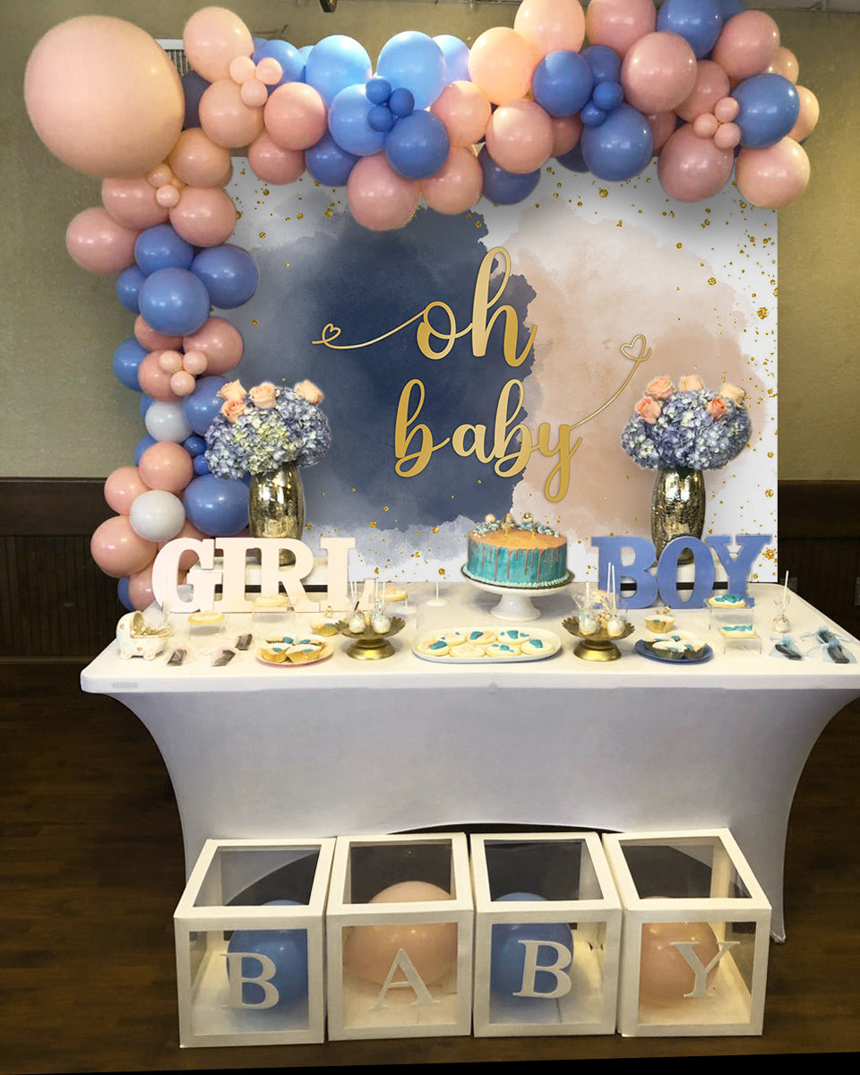 Mocsicka Creamy-White and Black Cloud Oh Baby Shower Party Backdrop-Mocsicka Party