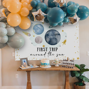 Mocsicka Colorful First Trip Around the Sun Blue Planet Baby Shower Backdrop-Mocsicka Party