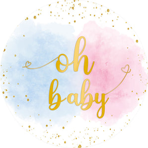 Mocsicka Oh Baby Pink Blue Baby Shower Party Round Cover