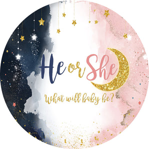 Mocsicka He or She What Will Baby Be Baby Shower Party Round Cover
