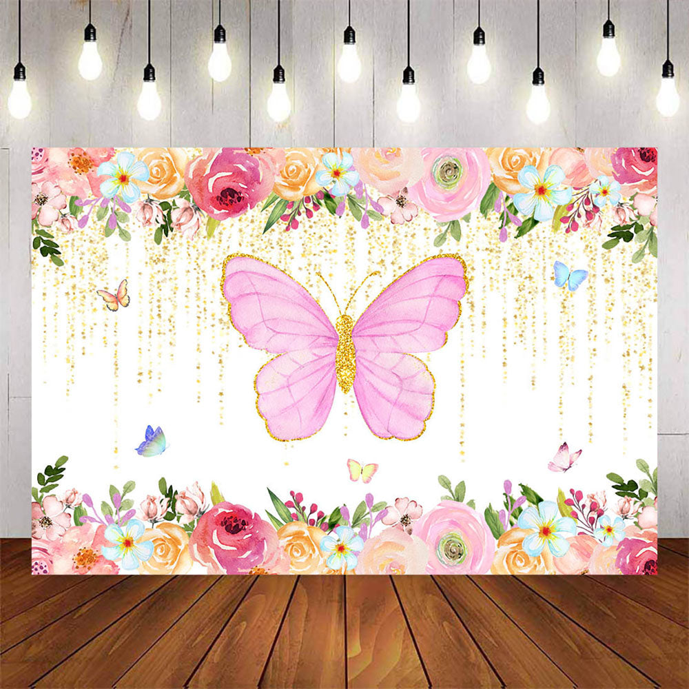 Mocsicka Butterflies and Flowers Baby Shower Party Backgrounds-Mocsicka Party