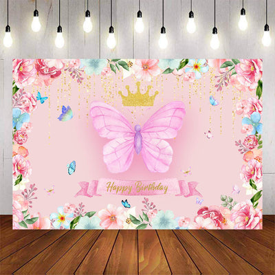 Mocsicka Butterflies and Flowers Happy Birthday Party Backgrounds-Mocsicka Party