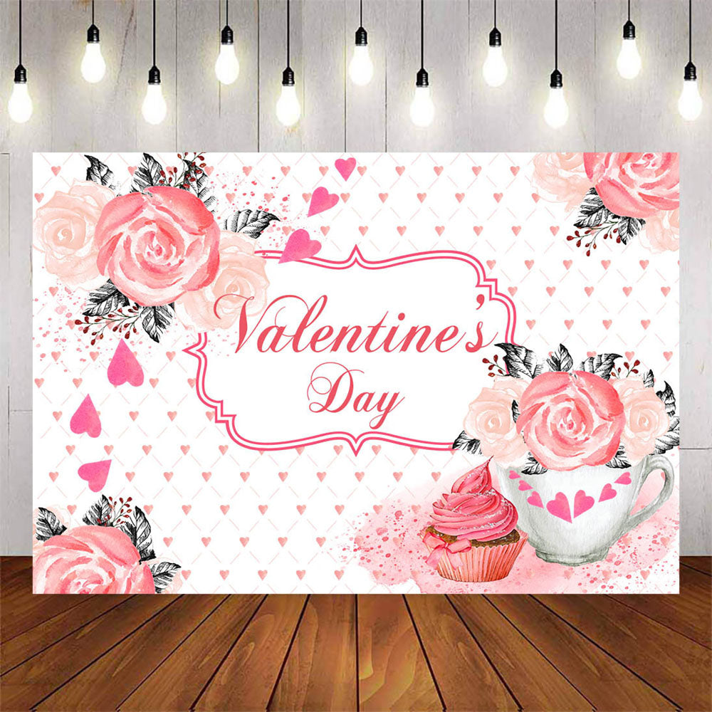 Mocsicka Valentine's Day Backdrop Pink Flowers Photo Banners-Mocsicka Party