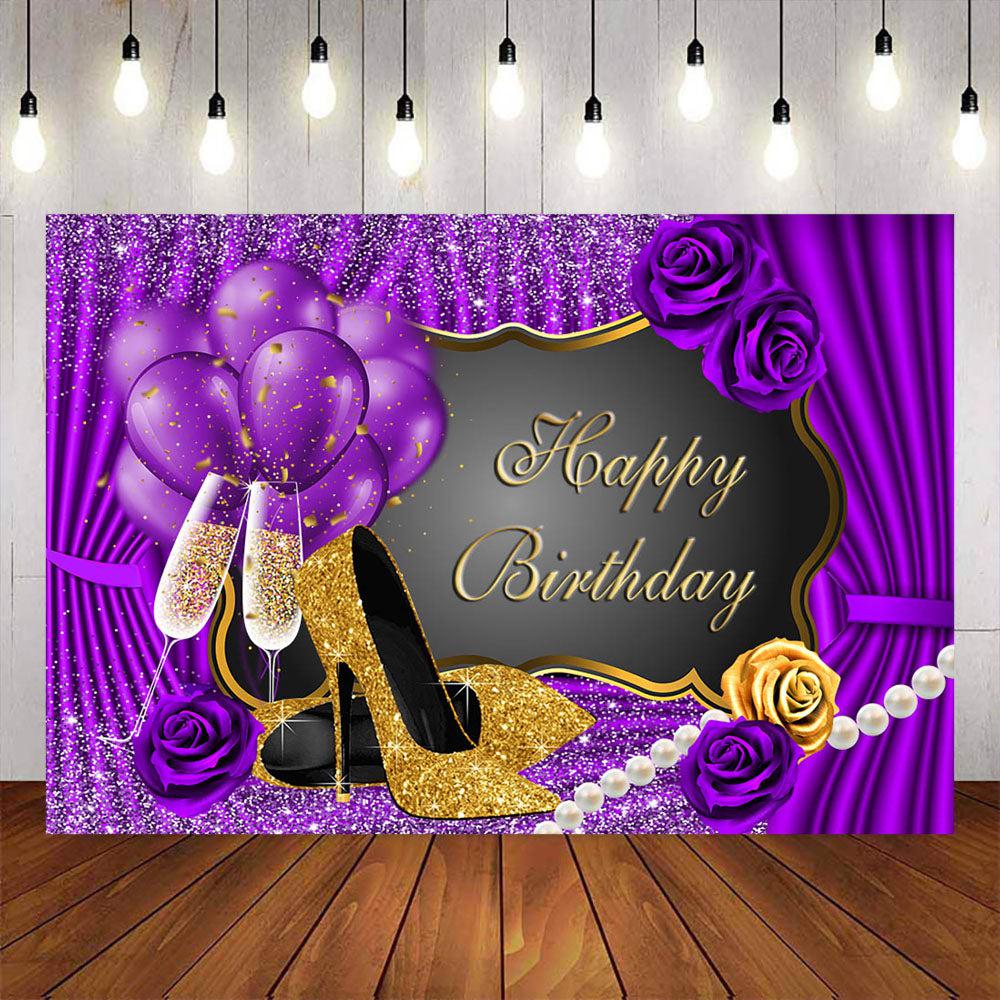 Mocsicka Balloons and Champagne High Heels Adult Birthday Backdrops-Mocsicka Party