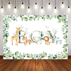 Mocsicka Wild Animals and Green Leaves It's Boy Baby Shower Backdrop-Mocsicka Party