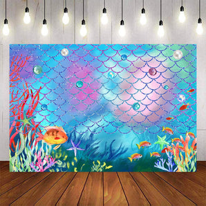 Mocsicka Undersea Mermaid and Pearls Birthday Party Backdrop-Mocsicka Party