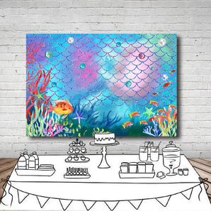 Mocsicka Undersea Mermaid and Pearls Birthday Party Backdrop