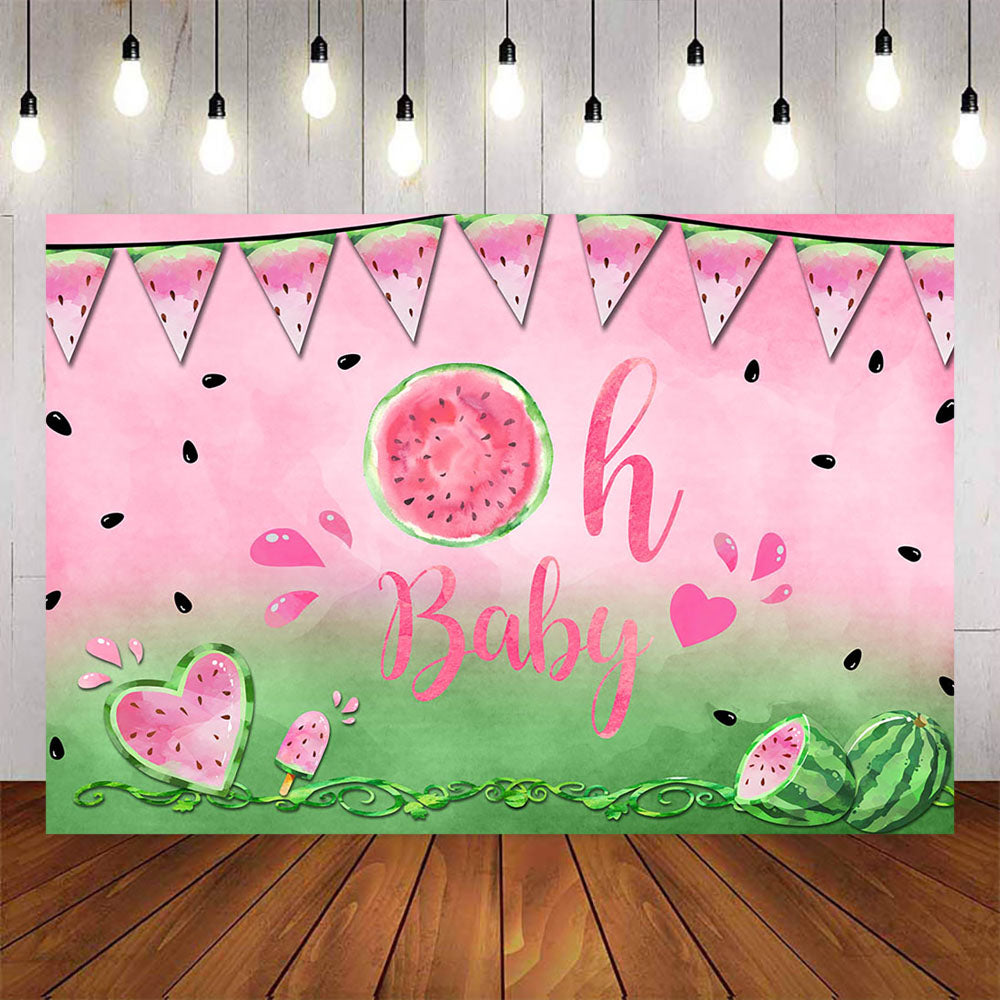 Mocsicka Watermelon Theme Oh Baby Shower Party Backdrop-Mocsicka Party