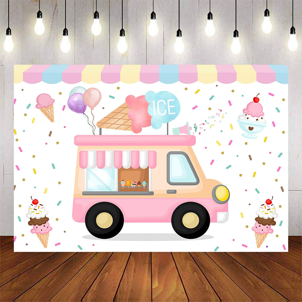 Mocsicka Ice Cream Truck Happy Birthday Party Backdrop-Mocsicka Party