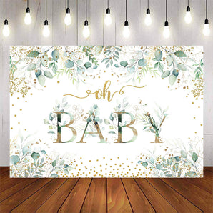 Mocsicka Green Leaves Golden Dots Oh Baby Shower Background-Mocsicka Party