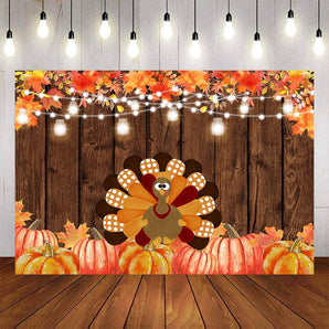 Mocsicka Turkey and Pumpkin Maple Leaf Thanksgiving Day Backdrop-Mocsicka Party