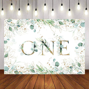 Mocsicka One Theme Green Leaf and Gold Dots Birthday Background-Mocsicka Party