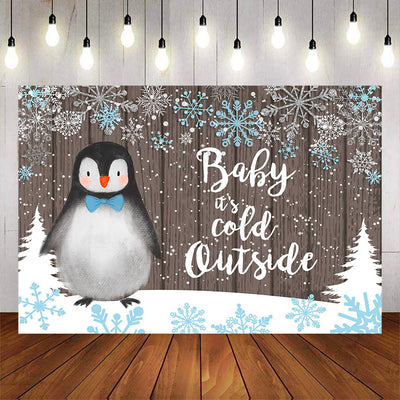Mocsicka Boy Penguin and Snowflakes Baby Shower Backdrop-Mocsicka Party