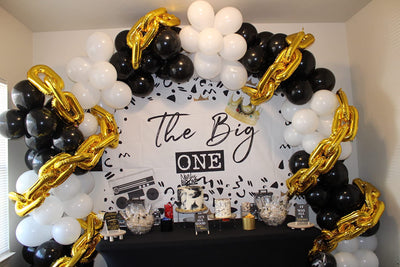 Mocsicka The Big One Gold Crown and Retro Radio Birthday Banners-Mocsicka Party