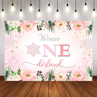 Mocsicka Winter Onederland Pink Snowflakes Birthday Backdrop-Mocsicka Party