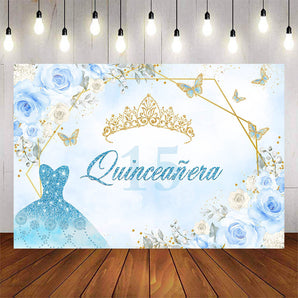 Mocsicka Quinceanera Backdrop Sweet 15 Golden Crown Banners