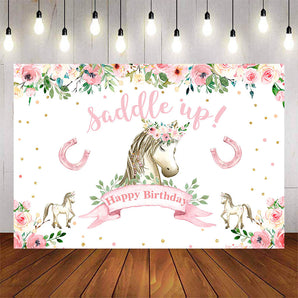 Mocsicka Horses and Flowers Happy Birthday Backdrop-Mocsicka Party