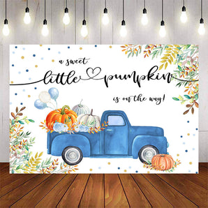 Mocsicka Blue Truck and Pumpkin Baby Shower Backdrop-Mocsicka Party