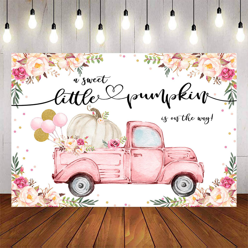 Mocsicka Pink Truck and Pumpkins Baby Shower Backdrop-Mocsicka Party