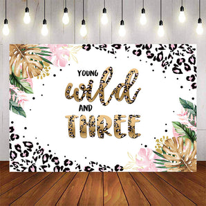 Mocsicka Pink Leopard Wild Three Birthday Backdrop-Mocsicka Party