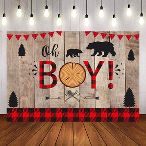 Mocsicka Lumberjack and Red Plaid Oh Boy Baby Shower Backdrop-Mocsicka Party