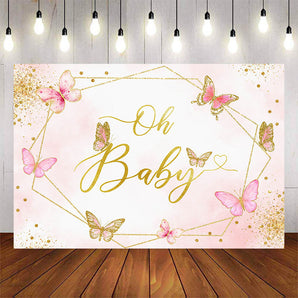 Mocsicka Butterfly and Gold Dots Oh Baby Shower Backdrop-Mocsicka Party