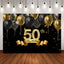 Mocsicka Black and Gold Balloons Happy 50th Birthday Backdrop-Mocsicka Party