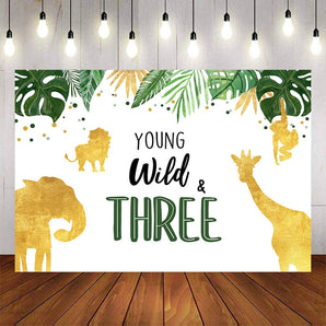 Mocsicka Young Wild Three Golden Animals and Plam Leaves Birthday Backdrop-Mocsicka Party