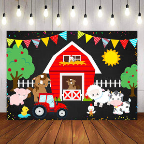 Mocsicka Farm Theme Red Barn and Little Animals Birthday Backdrop-Mocsicka Party