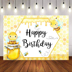 Mocsicka Sweet Little Honey Bee Happy Birthday Backdrop-Mocsicka Party