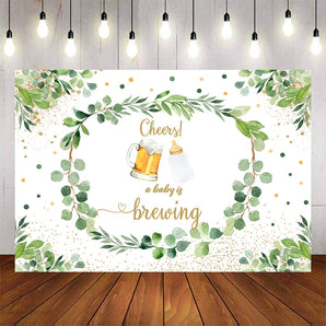 Mocsicka Beers and Baby Bottle Green Leaves Baby Shower Backdrop-Mocsicka Party