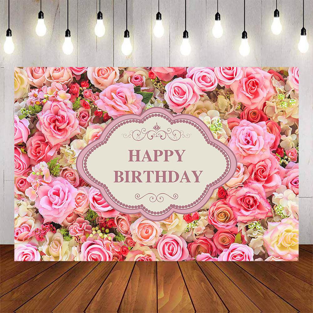 Mocsicka Pink Rose Happy Birthday Background-Mocsicka Party