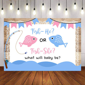 Mocsicka Fish He or She Gender Reveal Baby Shower Backdrop