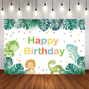 Mocsicka Dinosaurs and Plam Leaves Happy Birthday Backdrop-Mocsicka Party