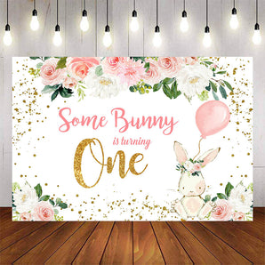 Mocsicka Little Bunny and Flowers Birthday Backdrop-Mocsicka Party
