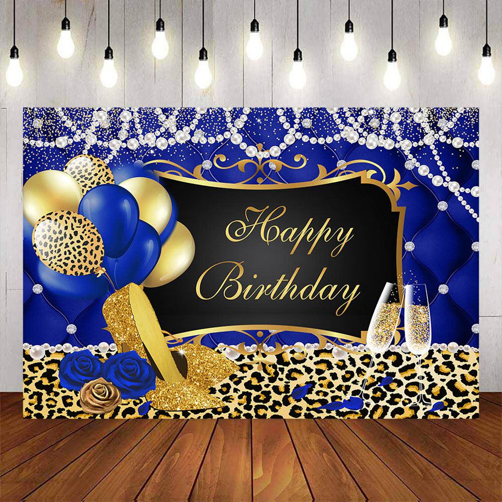 Mocsicka Leopard and Blue Balloons Pearl High Heels Birthday Backdrop-Mocsicka Party
