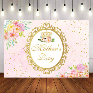 Mocsicka Pink Flowers and Gold Dots Happy Mother's Day Backdrop-Mocsicka Party
